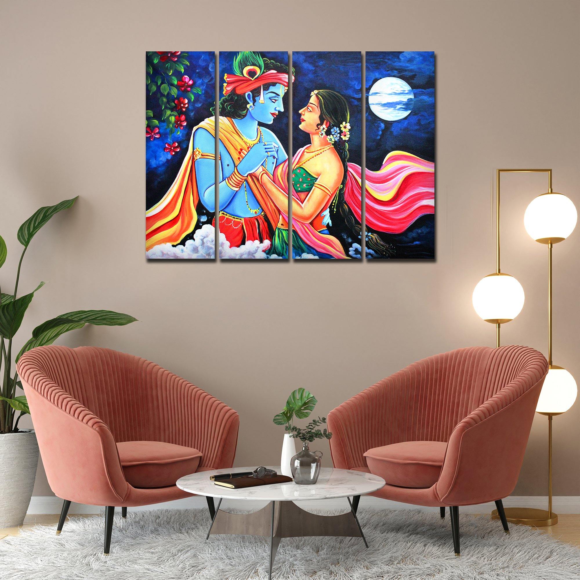 Love of Lord Radha Krishna Canvas Wall Painting Set of Four Panel