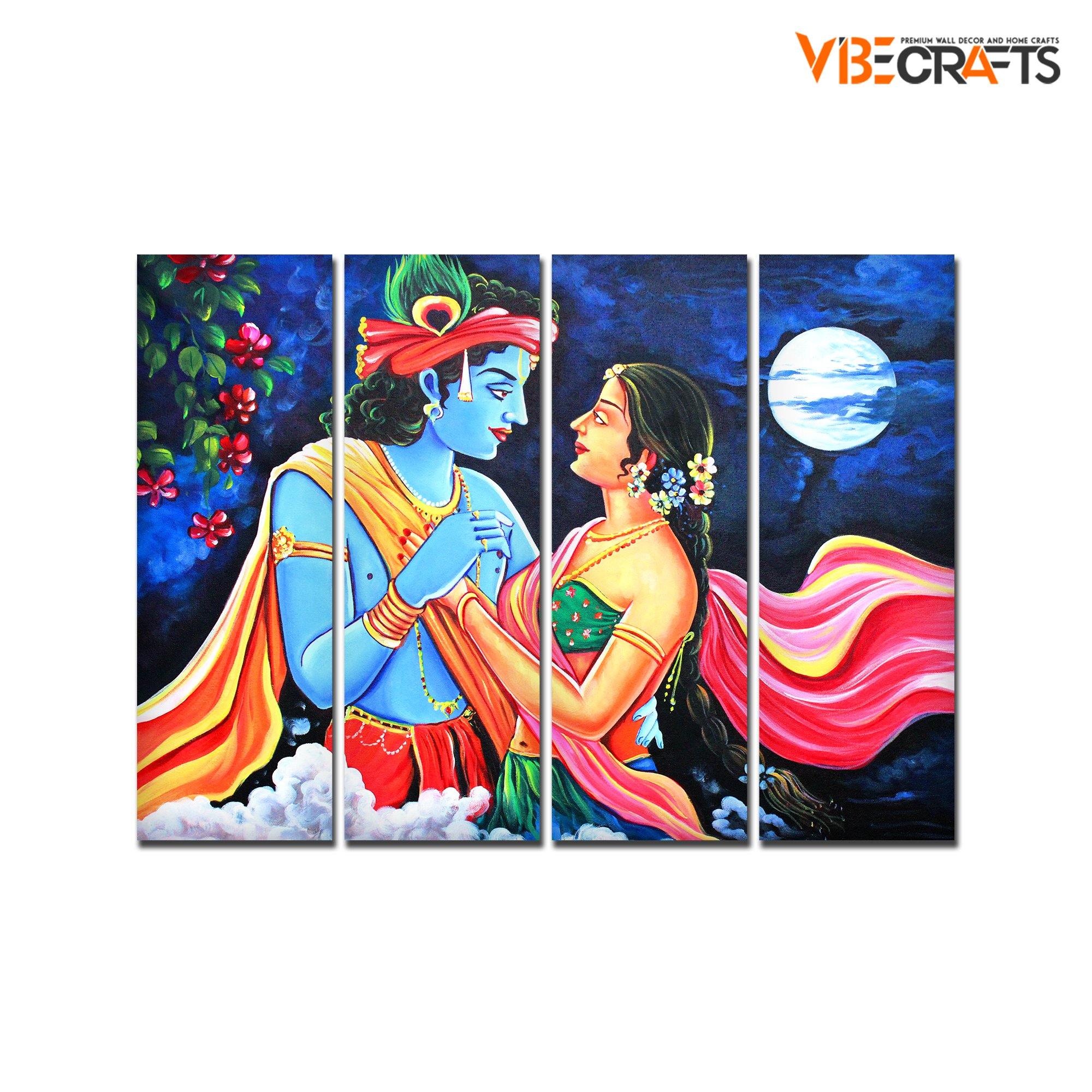Love of Lord Radha Krishna Canvas Wall Painting Set of Four Panel