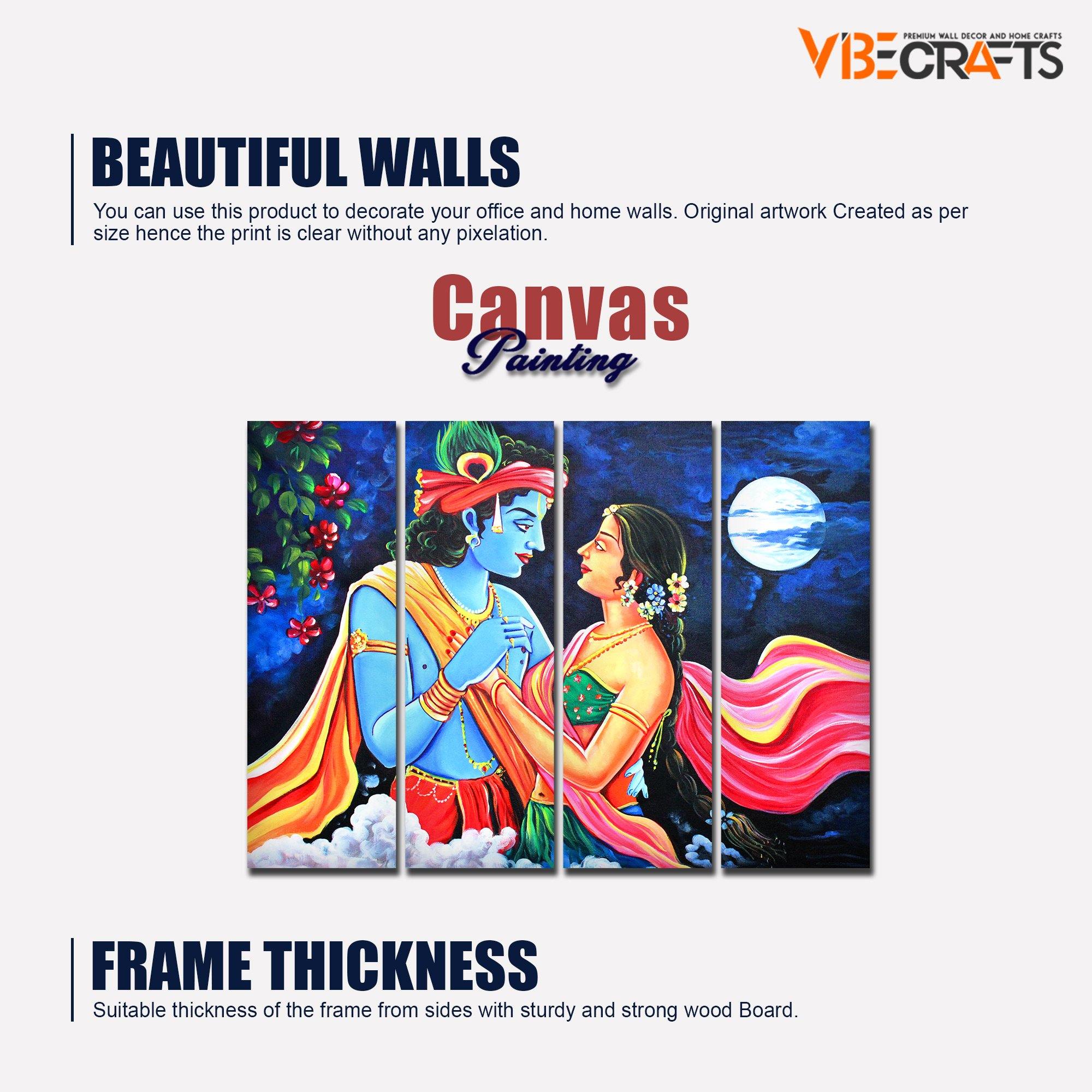 Love of Lord Radha Krishna Canvas Wall Painting Set of 4 Panel
