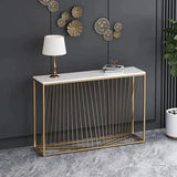 Linear Design Golden Metal Stand Console Marble Table