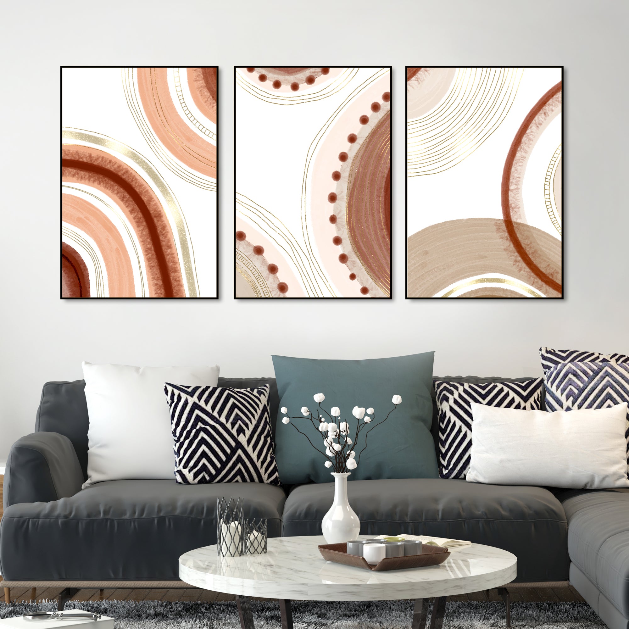 Modern Abstract Pattern Floating Canvas Wall Painting Set of Three
