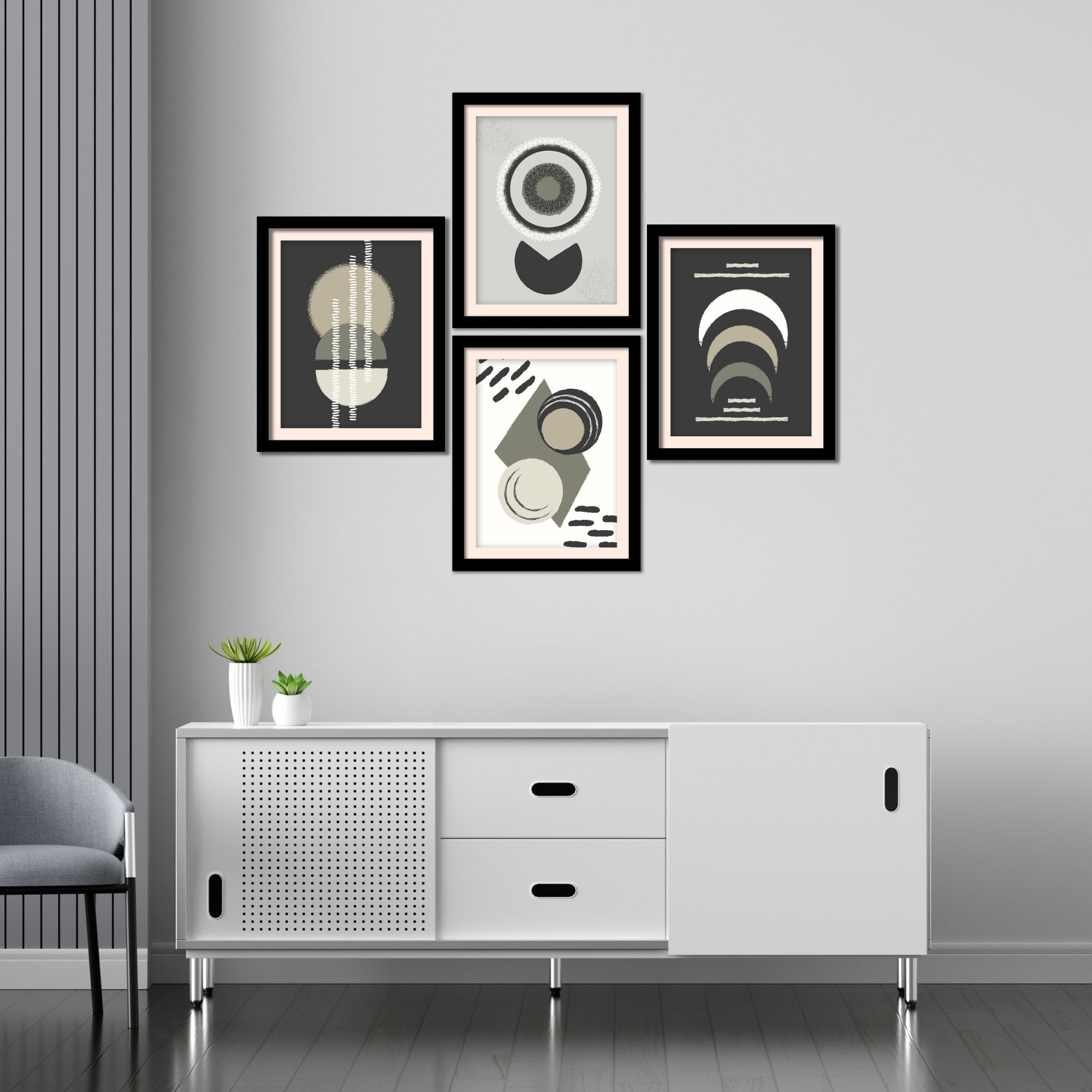 Modern Art Shapes Hanging Wall Frame Set of Four