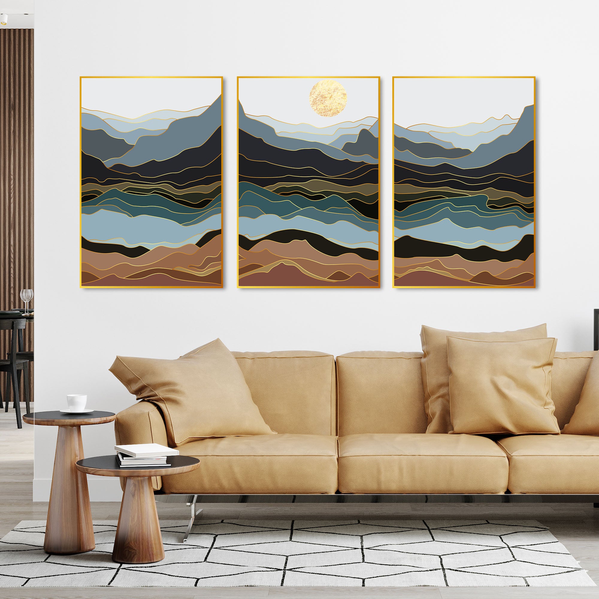 Mountains Abstract Floating Canvas Wall Painting Set of Three