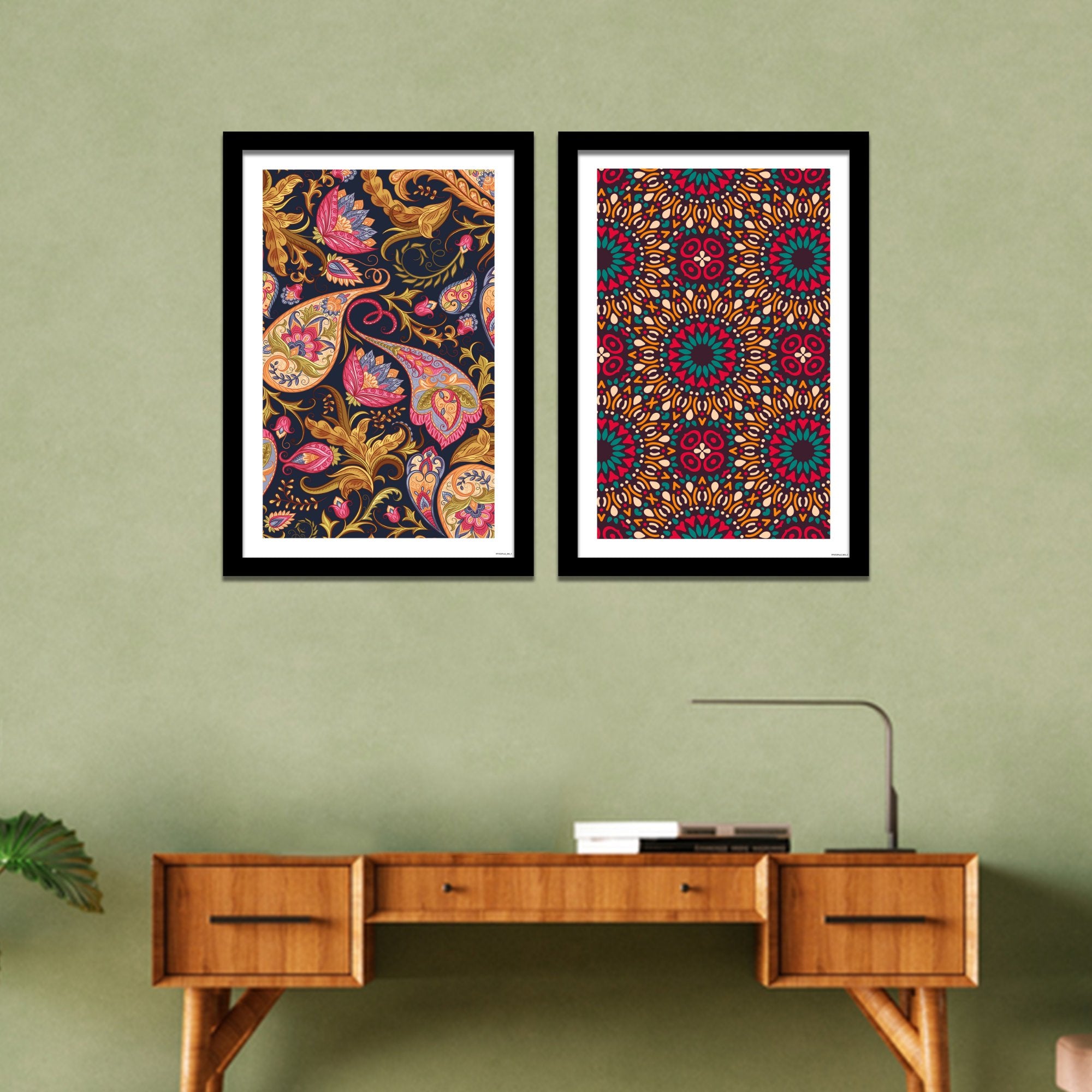 Paisley Art Pattern Quality Frame Painting of 2 Pieces