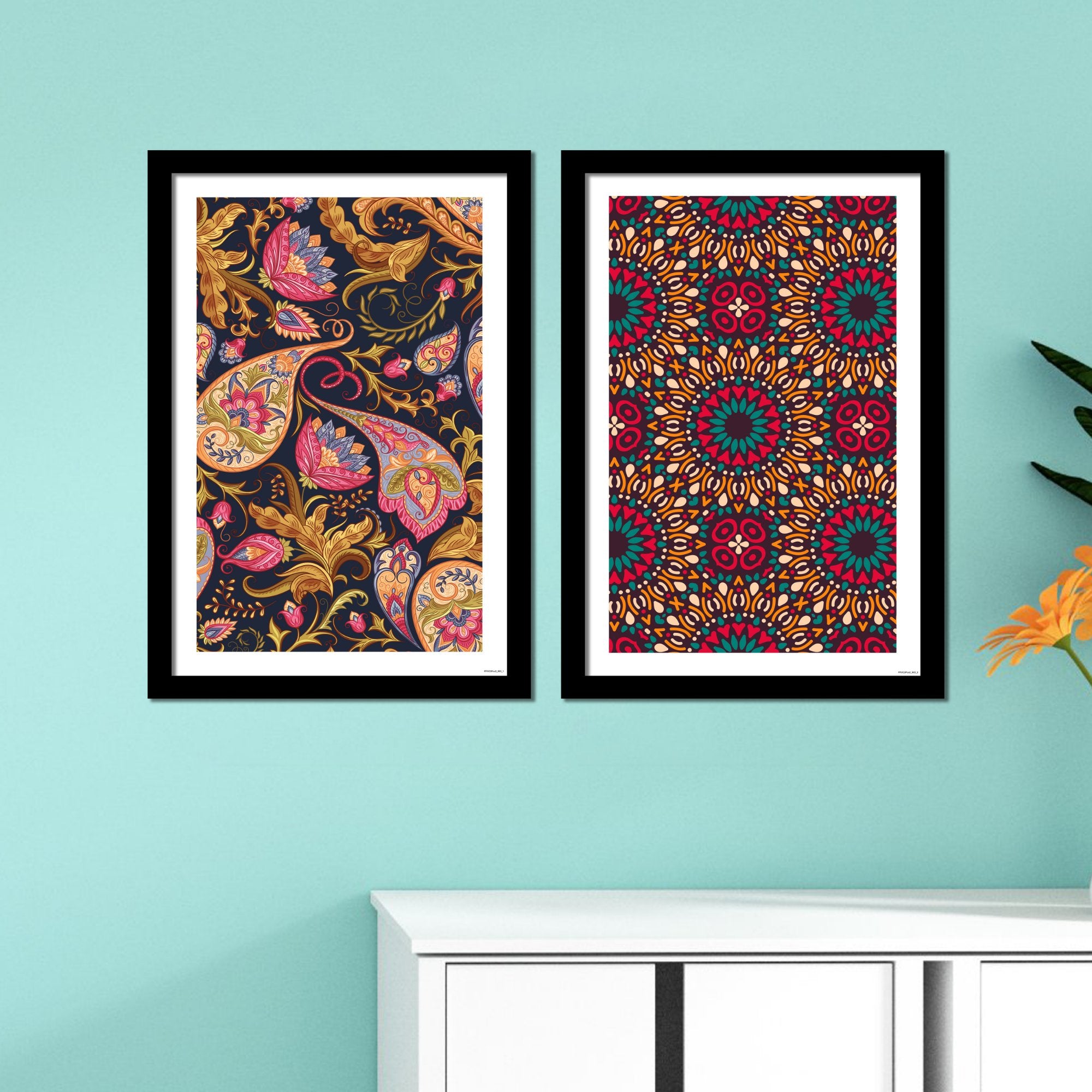 Paisley Art Pattern Quality Frame Painting of 2 Pieces