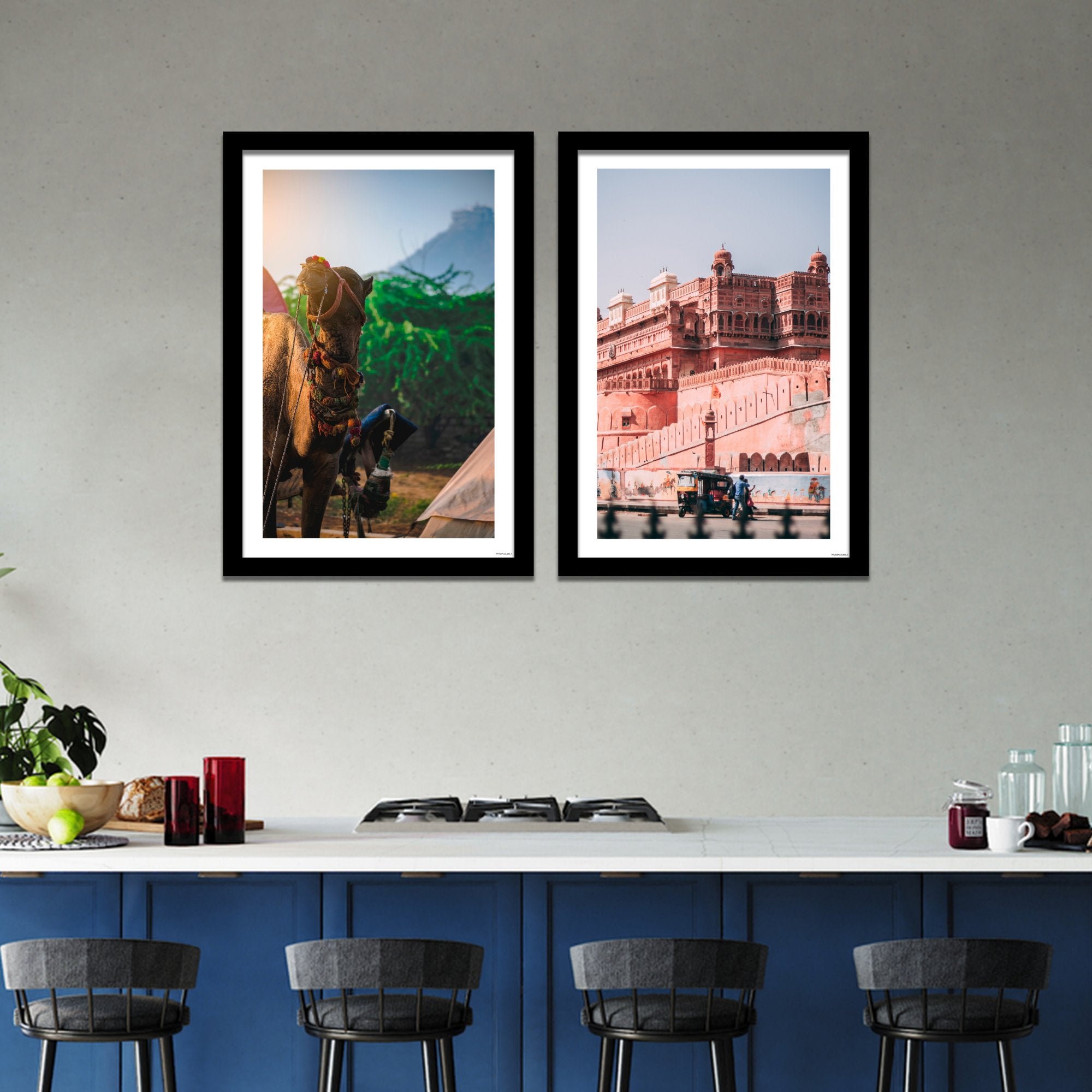 Junagarh Fort and Camel of Rajasthan Quality Frame Painting of 2 Pieces