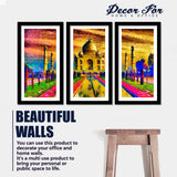 Premium Quality Wall Framed 3 Pieces Painting of Taj Mahal