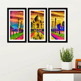 Premium Quality Wall Framed 3 Pieces Painting of Taj Mahal