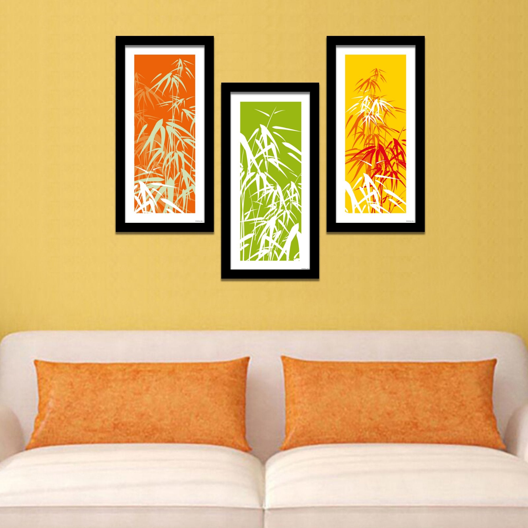 Bamboo Plant Leaves Framed Wall Paintings Set of 3 - Vibecrafts