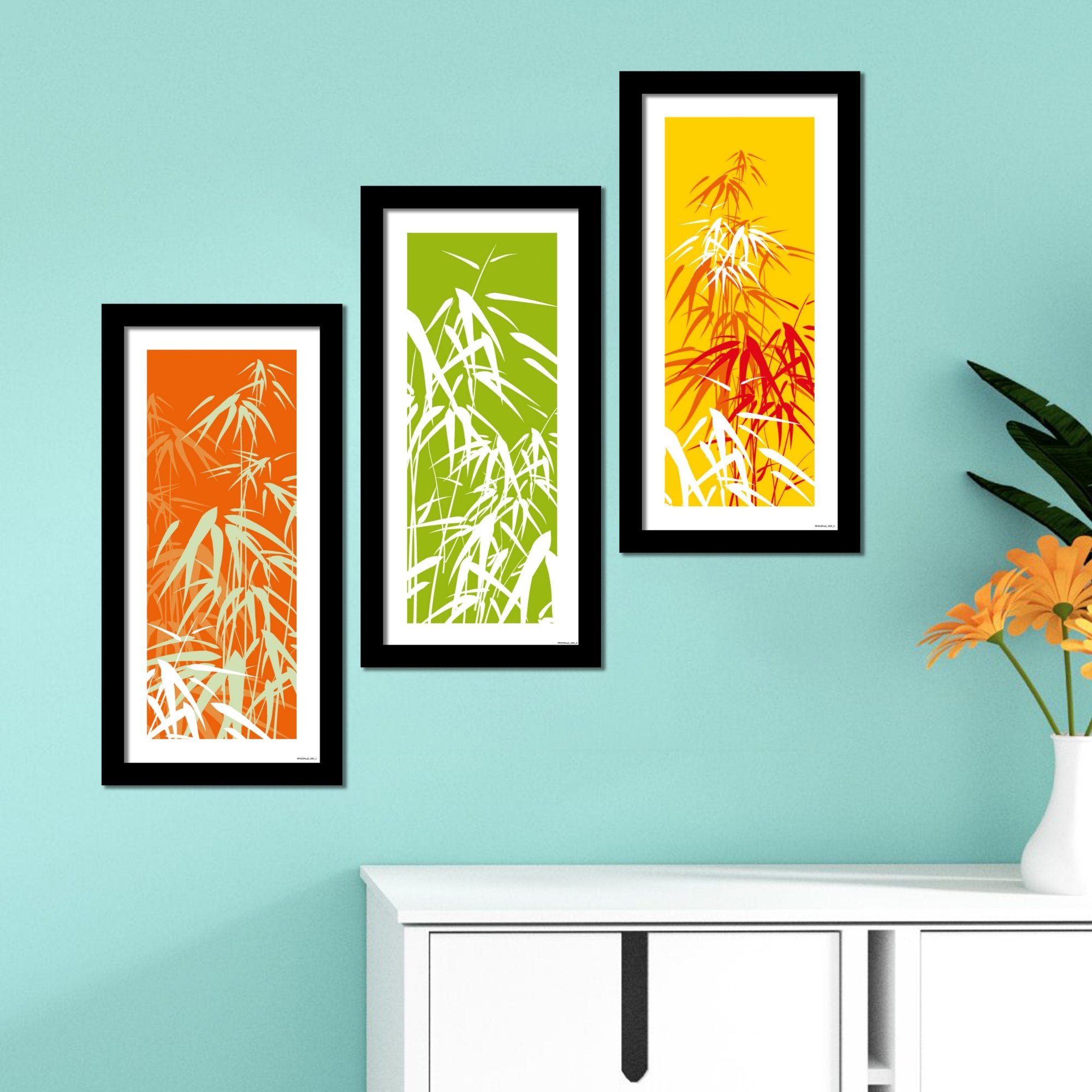 Bamboo Plant Leaves Framed Wall Paintings Set of – Vibecrafts