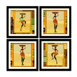 African Women Dressed in Decorative and Dancing Frame Wall Painting Set of 4