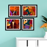 Set of 4 Wall Frame Painting of Dance & Music Instruments