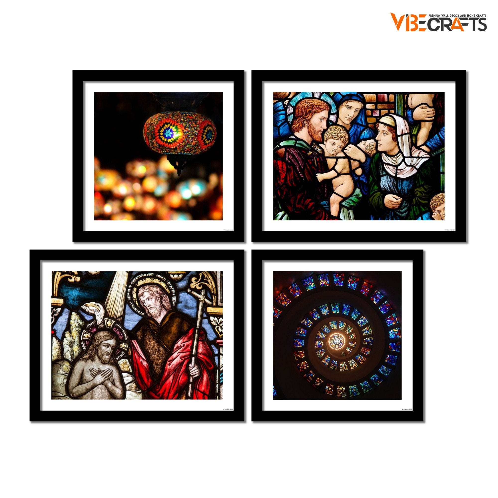 Christian Stained Glass Art 4 Pieces Wall Frame Hanging