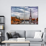 A View of Eiffel Tower and Seine River Canvas Wall Painting of 2 Pieces - Vibecrafts