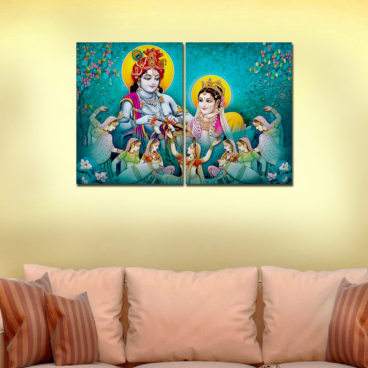 Premium Wall Painting of 2 Pieces Lord Radha Krishna