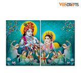 Premium Wall Painting of 2 Pieces Lord Radha Krishna