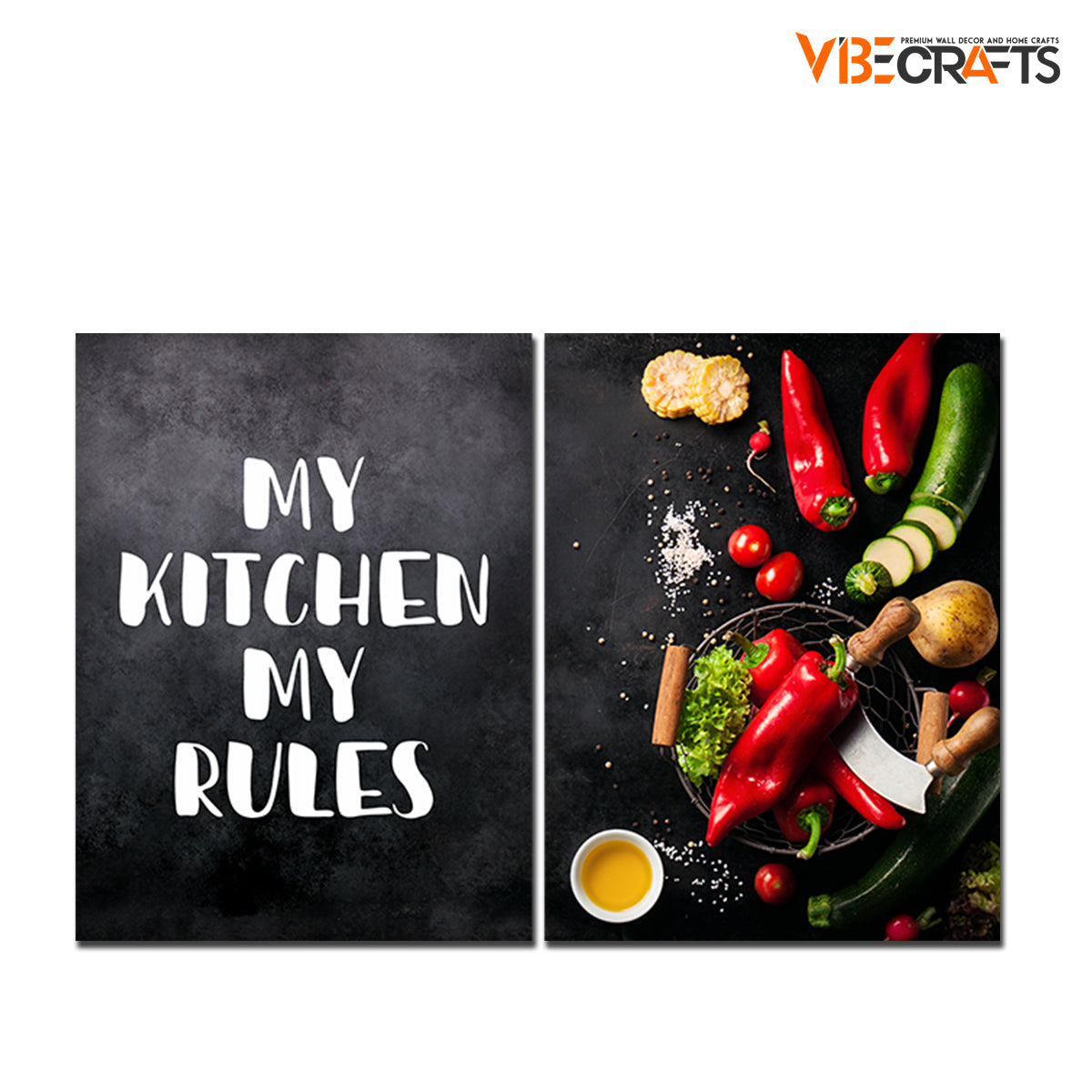Premium 2 Pieces Wall Painting of Kitchen's Quotes with Vegetable