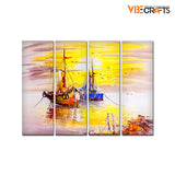 Colorful Boats 4 Pieces Canvas Wall Painting