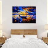 Abstract Boat in Sunset Background Premium 4 Pieces Wall Painting - Vibecrafts