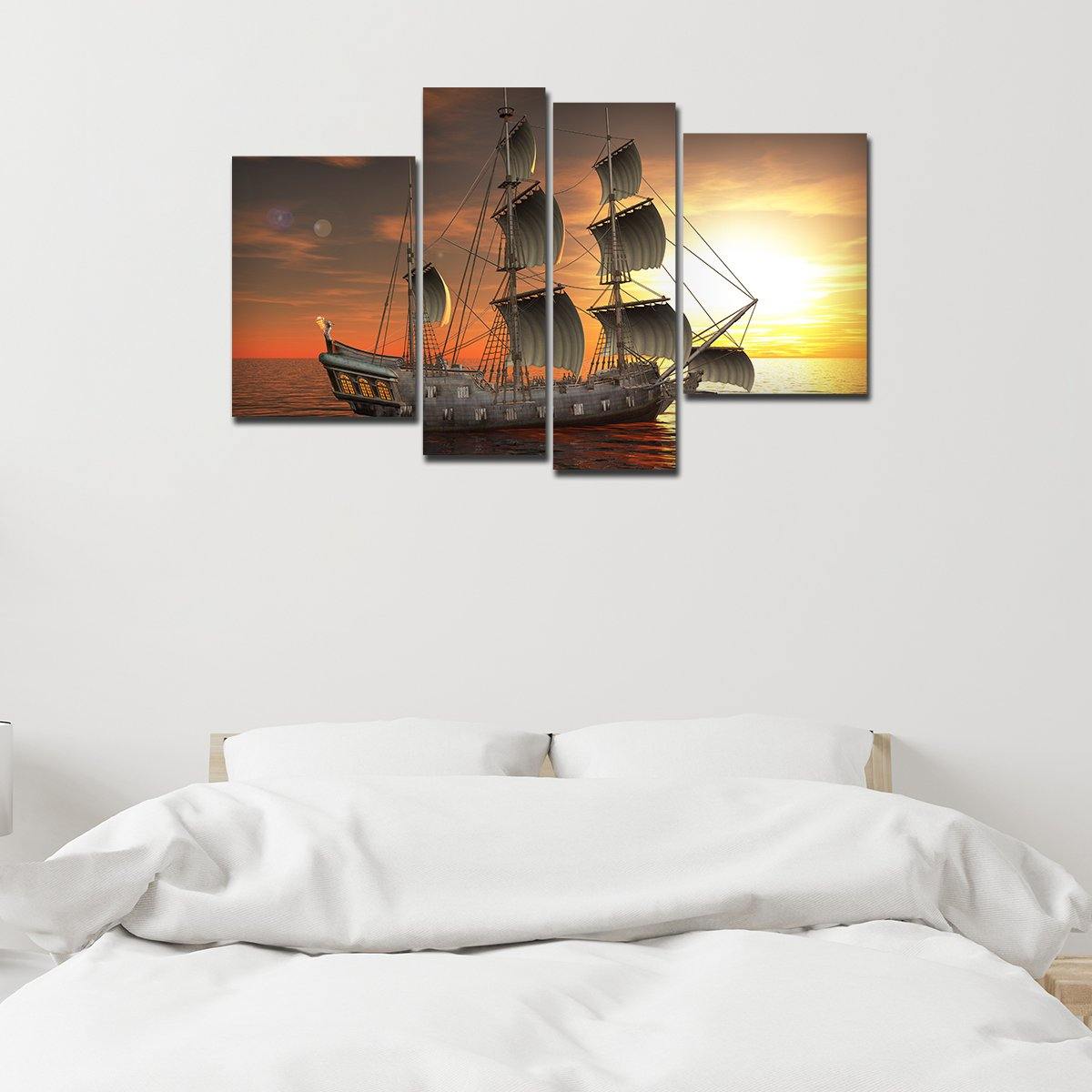 A Sailing Boat 4 Pieces Premium Wall Painting - Vibecrafts