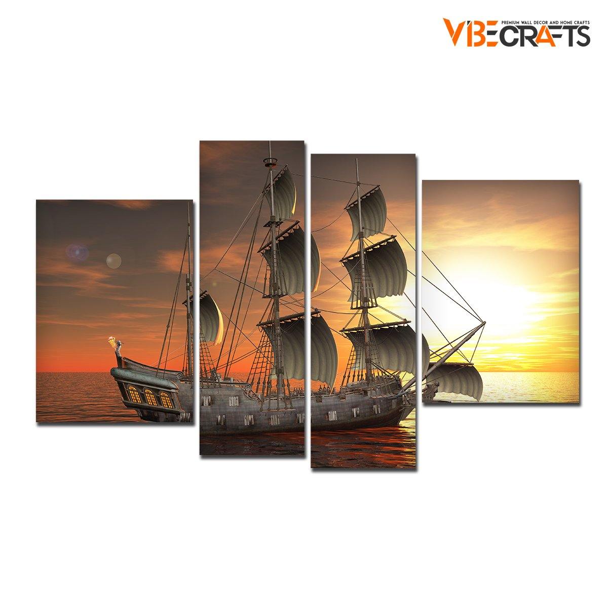 A Sailing Boat 4 Pieces Premium Wall Painting - Vibecrafts