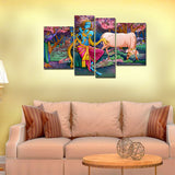 Premium Wall Painting of 4 Pieces Lord Krishna Playing Flute in the Forest