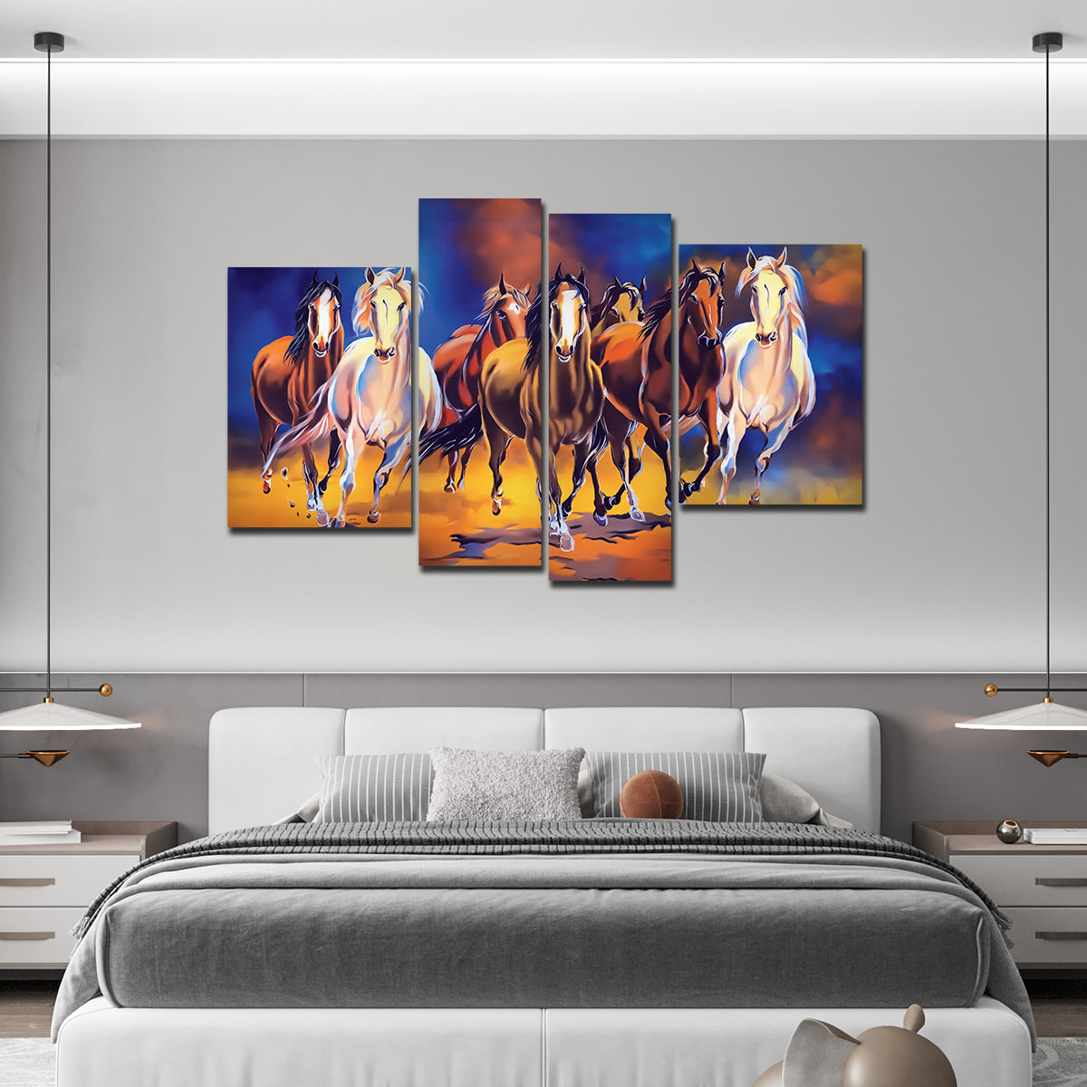 Seven Horses 4 Pieces Premium Canvas Bedroom Wall Painting