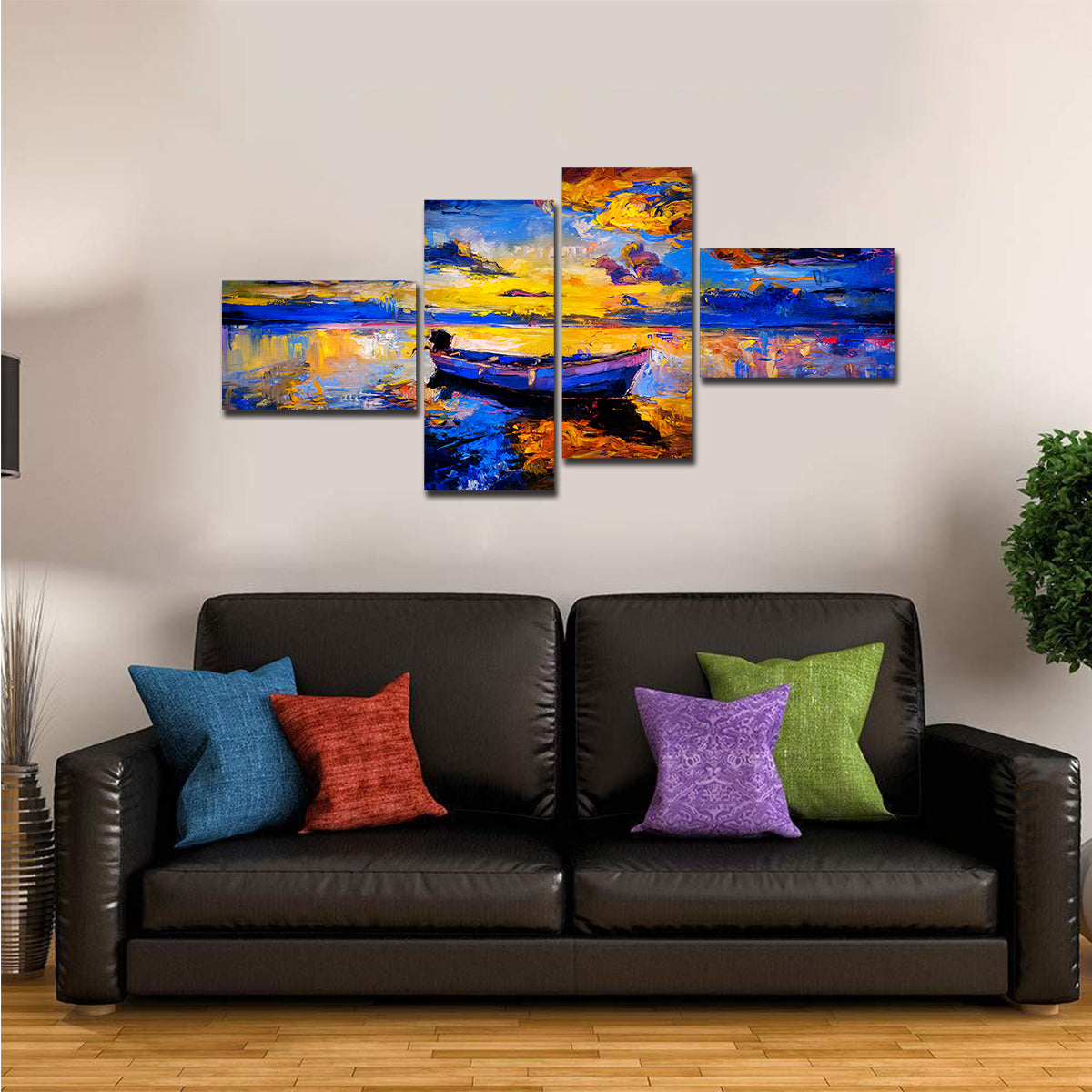 Premium Wall Painting of Sky Sunset and Boat on the Water