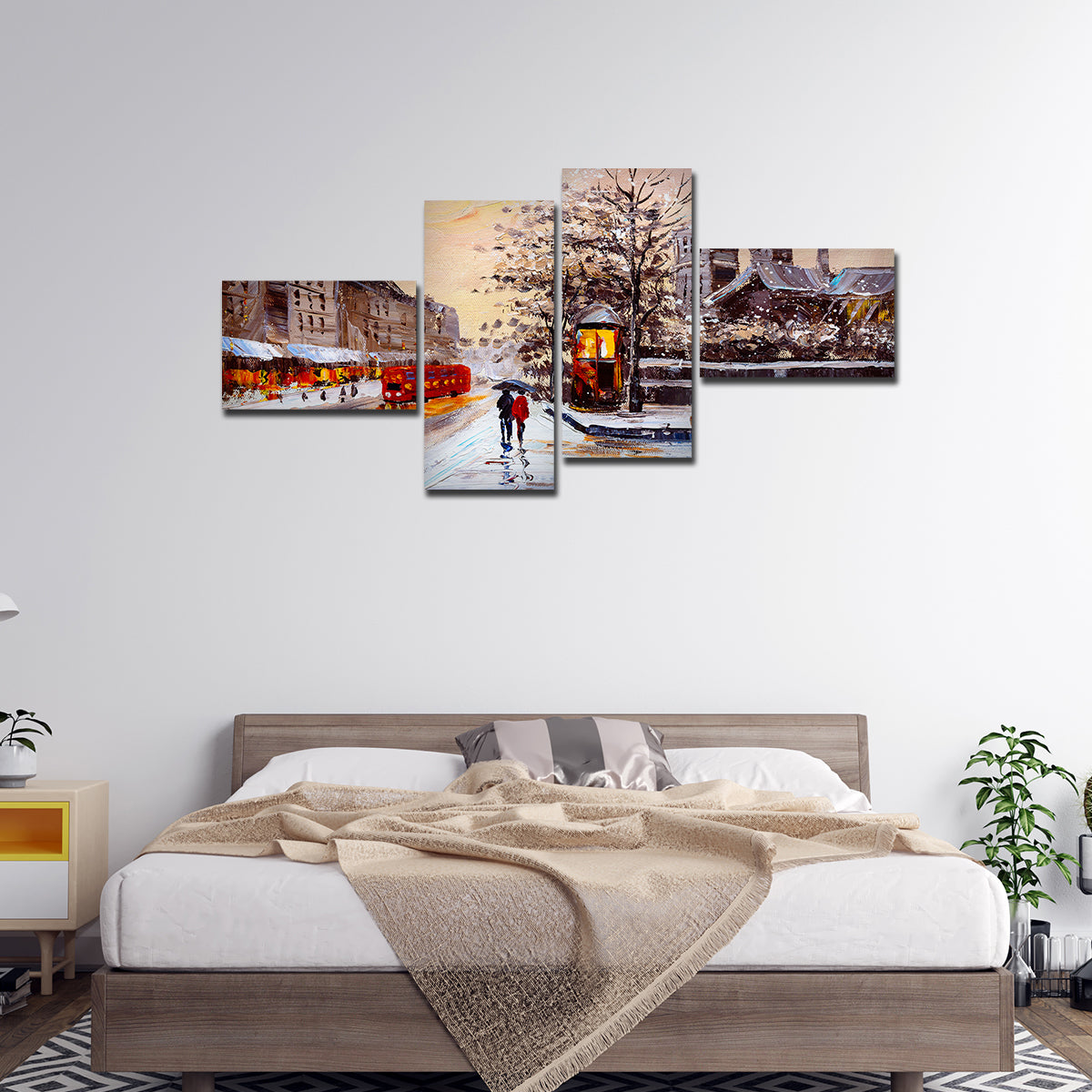 Street View of London 4 Pieces Premium Wall Painting