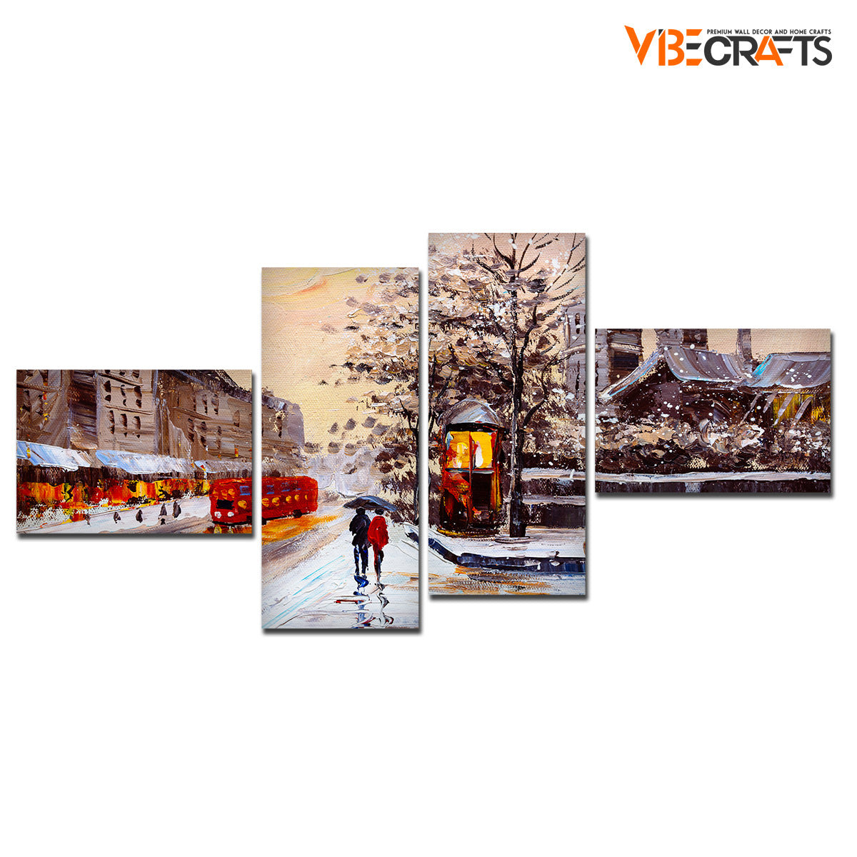 Street View of London 4 Pieces Premium Wall Painting
