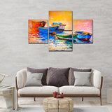Boats and Sunset 4 Pieces Canvas wall Painting