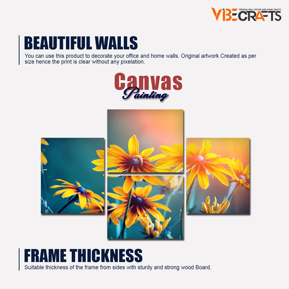 Flowers in A Garden Canvas 4 Pieces Wall Painting