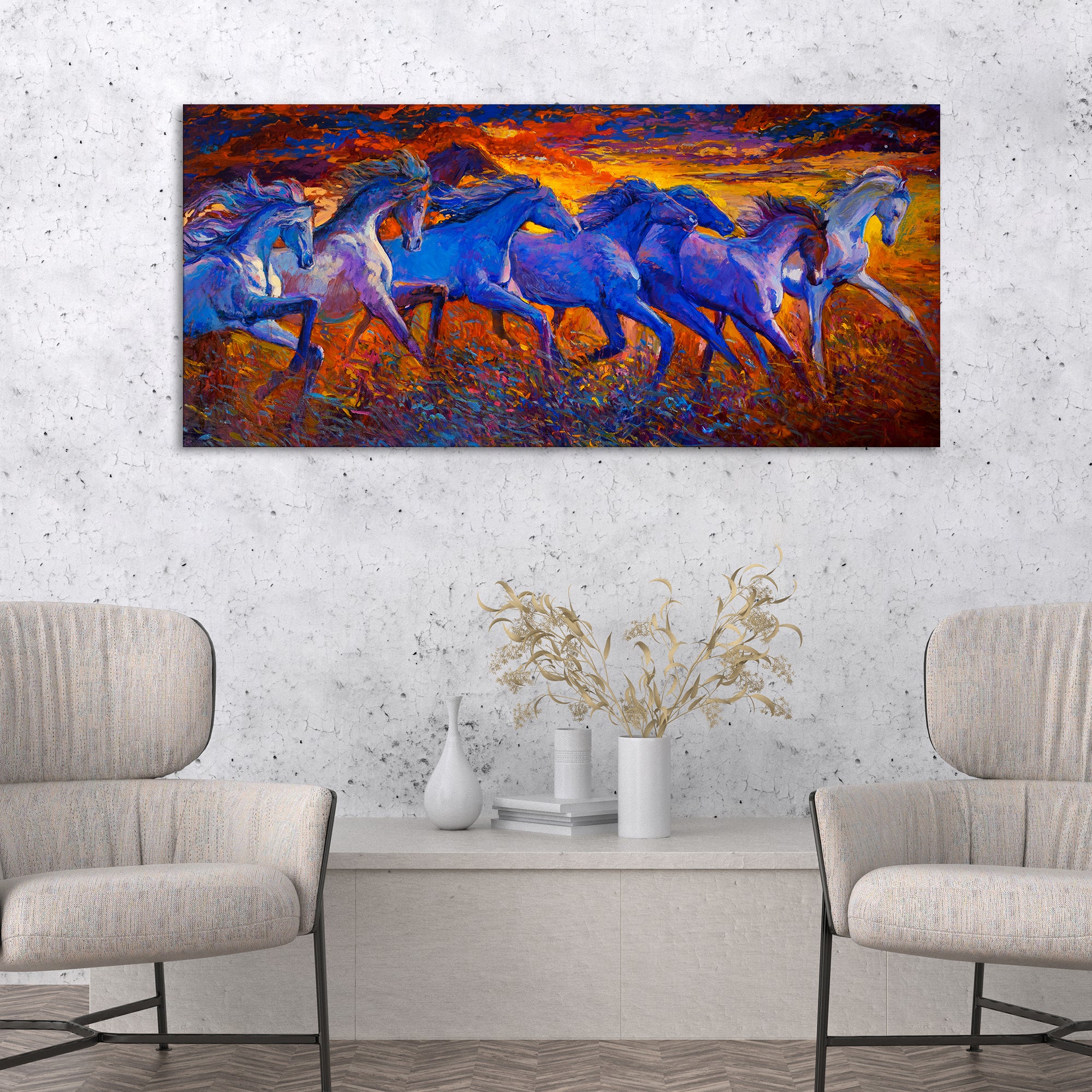 Seven Horse Running in Field Canvas wall Painting