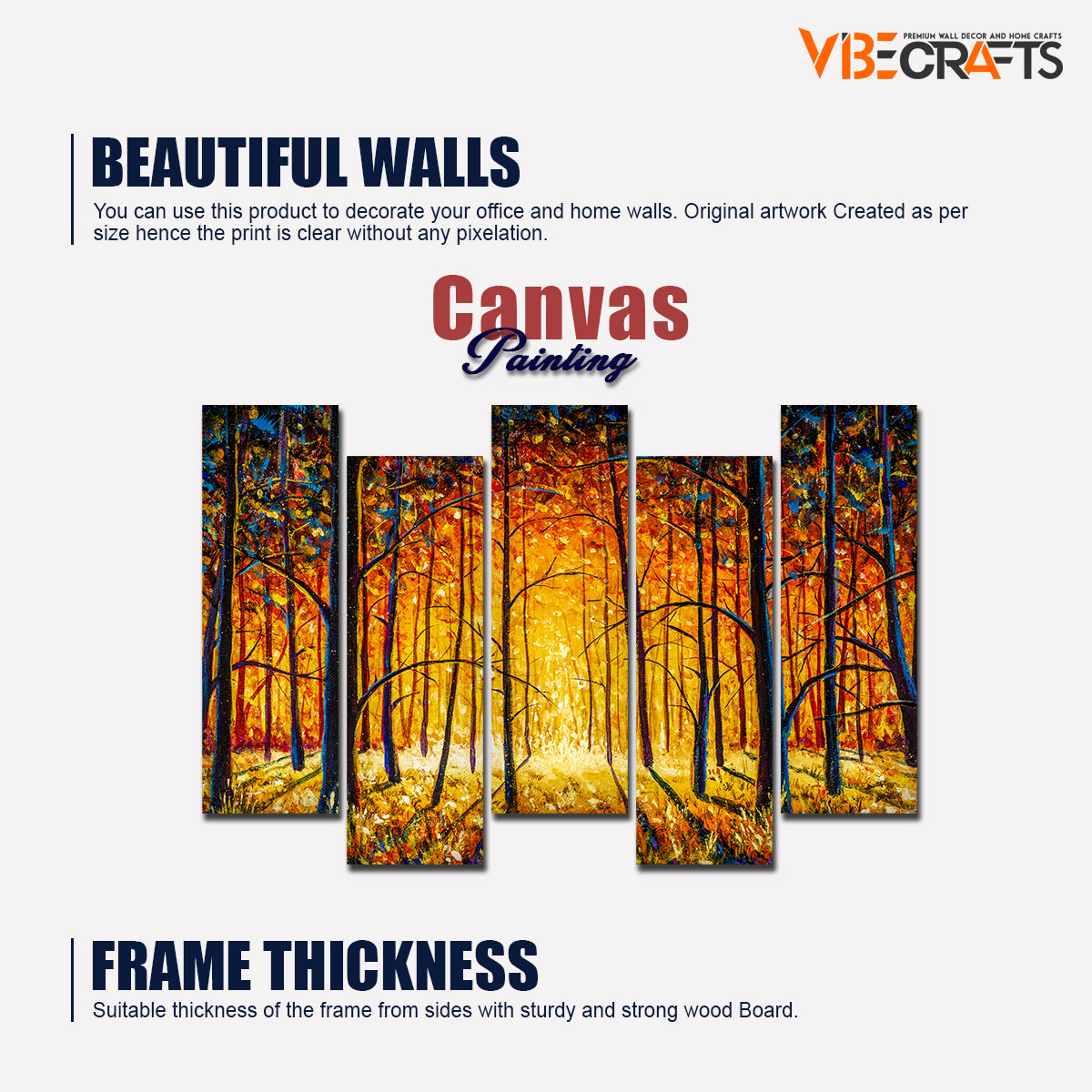 Tree Forest 5 Pieces Canvas Wall Painting