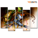 Spiritual 5 Pieces Premium Wall Painting of Lord Krishna Playing Bansuri