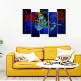 5 Pieces Canvas Wall Painting of Lord Krishna Playing Flute in Dark Forest