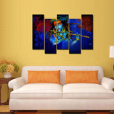 5 Pieces Canvas Wall Painting of Lord Krishna Playing Flute in Dark Forest - Vibecrafts
