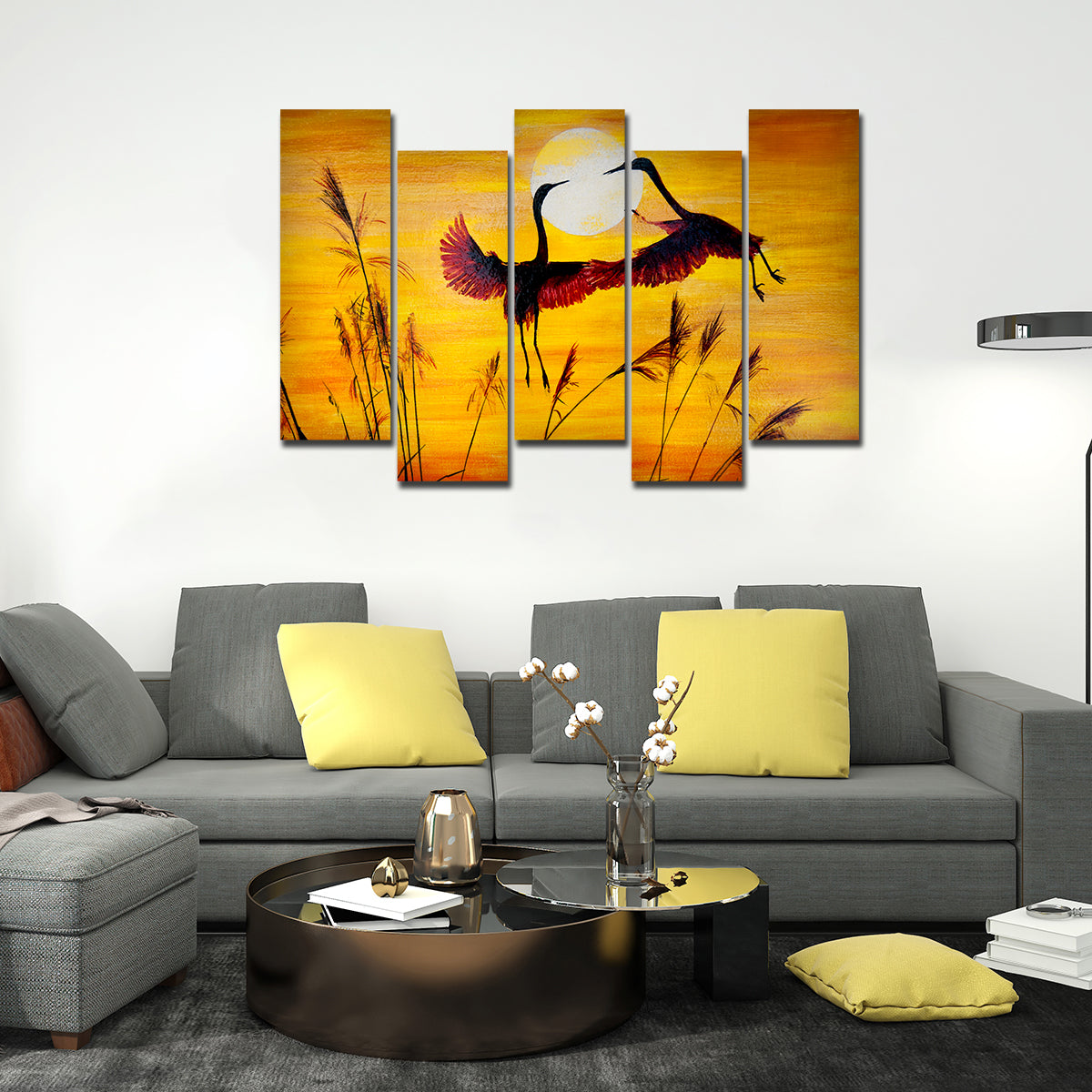 5 Pieces Flying Cranes Wall Painting