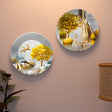 Pair of Golden Deer Ceramic Wall Hanging Plates Set of Two