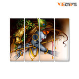 Playing Flute Krishna Canvas Wall Painting Four Pieces Set