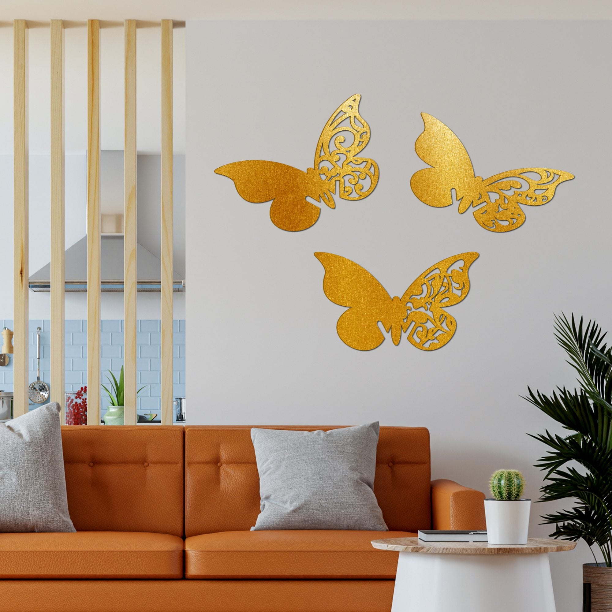 Premium Wooden Wall Hanging of Beautiful Golden Butterflies