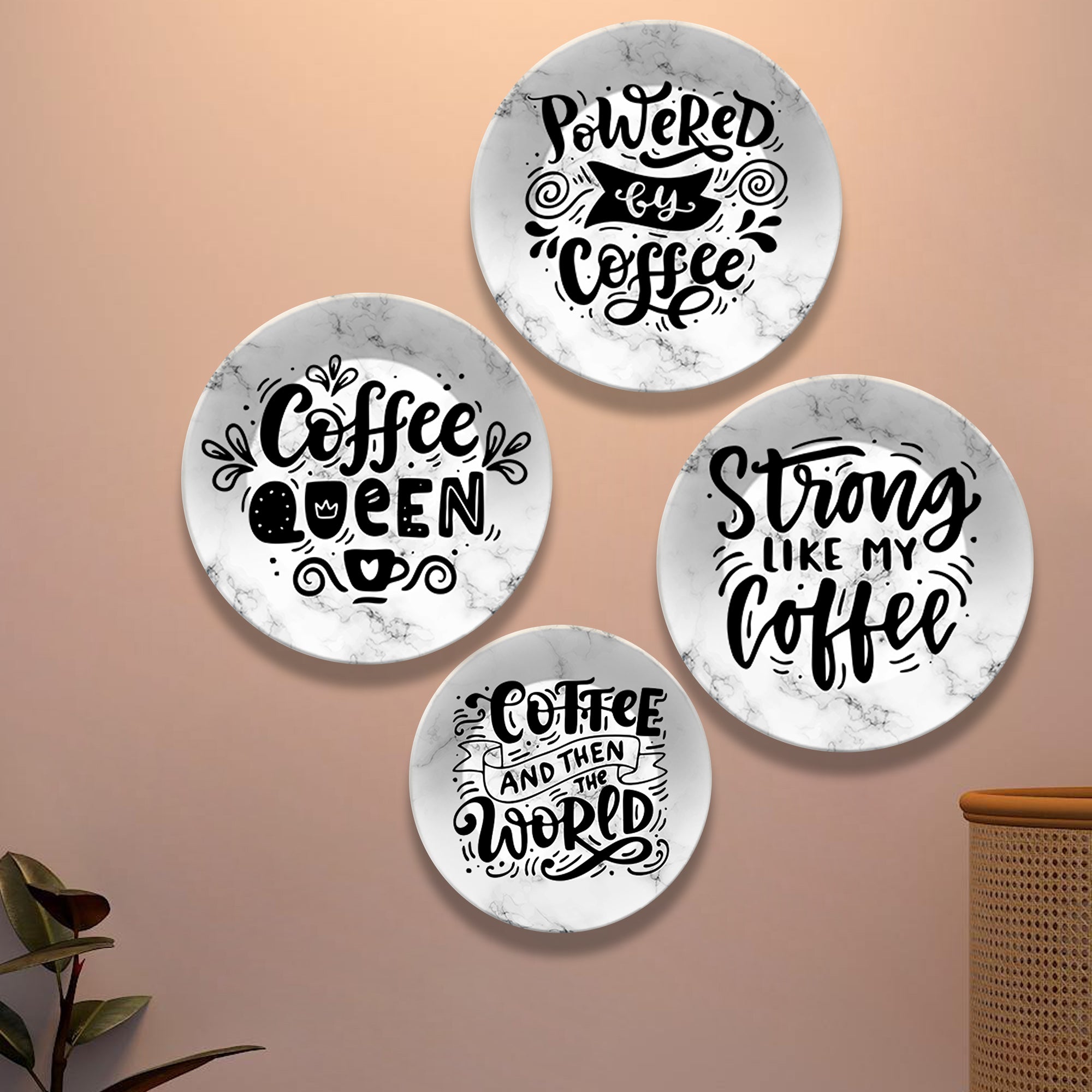 Quotes on Coffee Ceramic Wall Plates Painting Set of Four