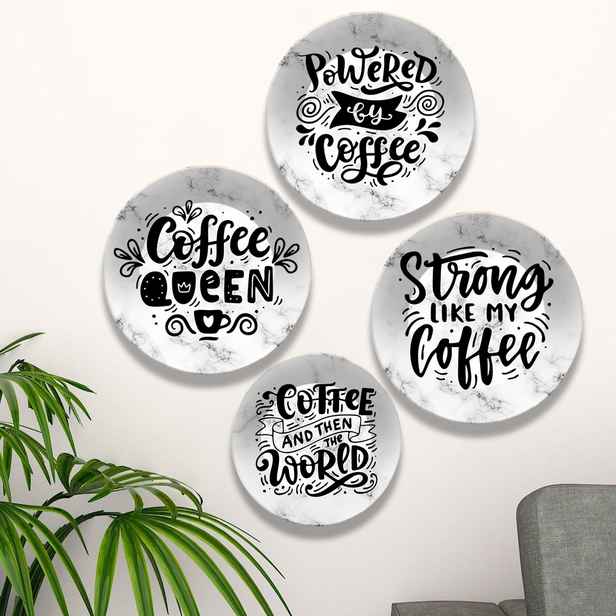 Coffee Ceramic Wall Plates Painting Set of Four