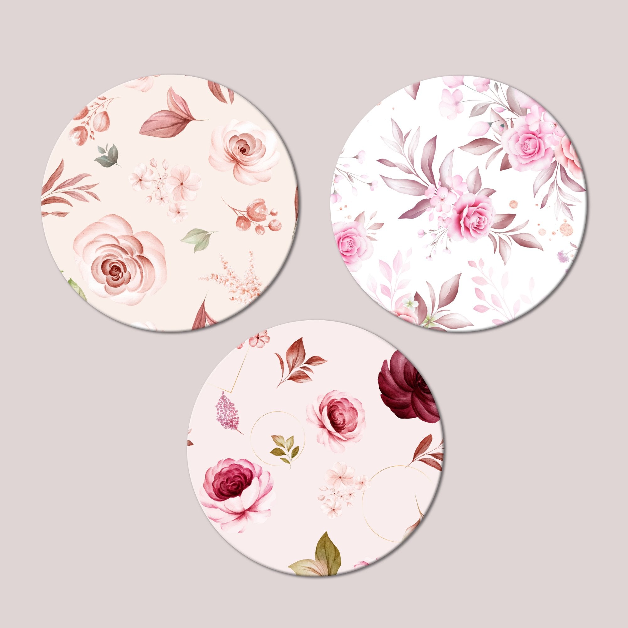 Rose Flower Round Painting of 3 Pieces