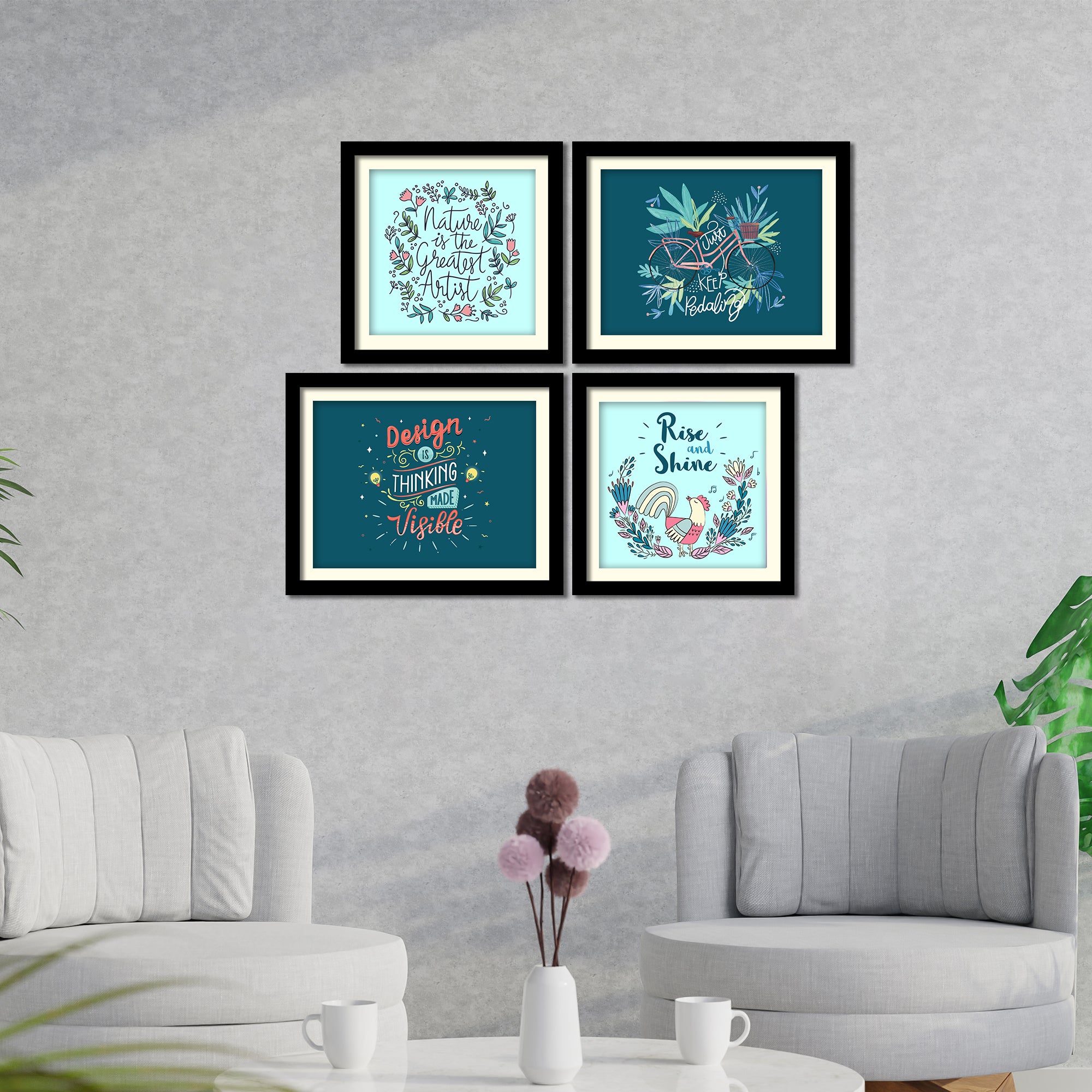 Rise and Shine Quotes Decorative Wall Hanging Frame Set of Four