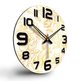 Rose Printed Wooden Wall Clock For Living Room