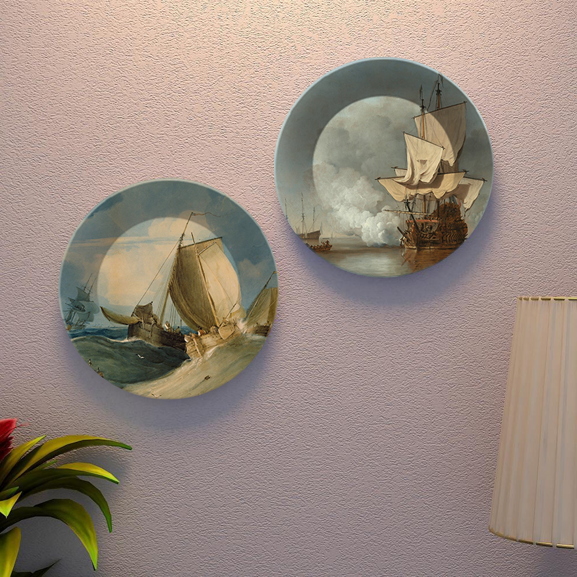 Ships Ceramic Wall Hanging Plates of Two Pieces