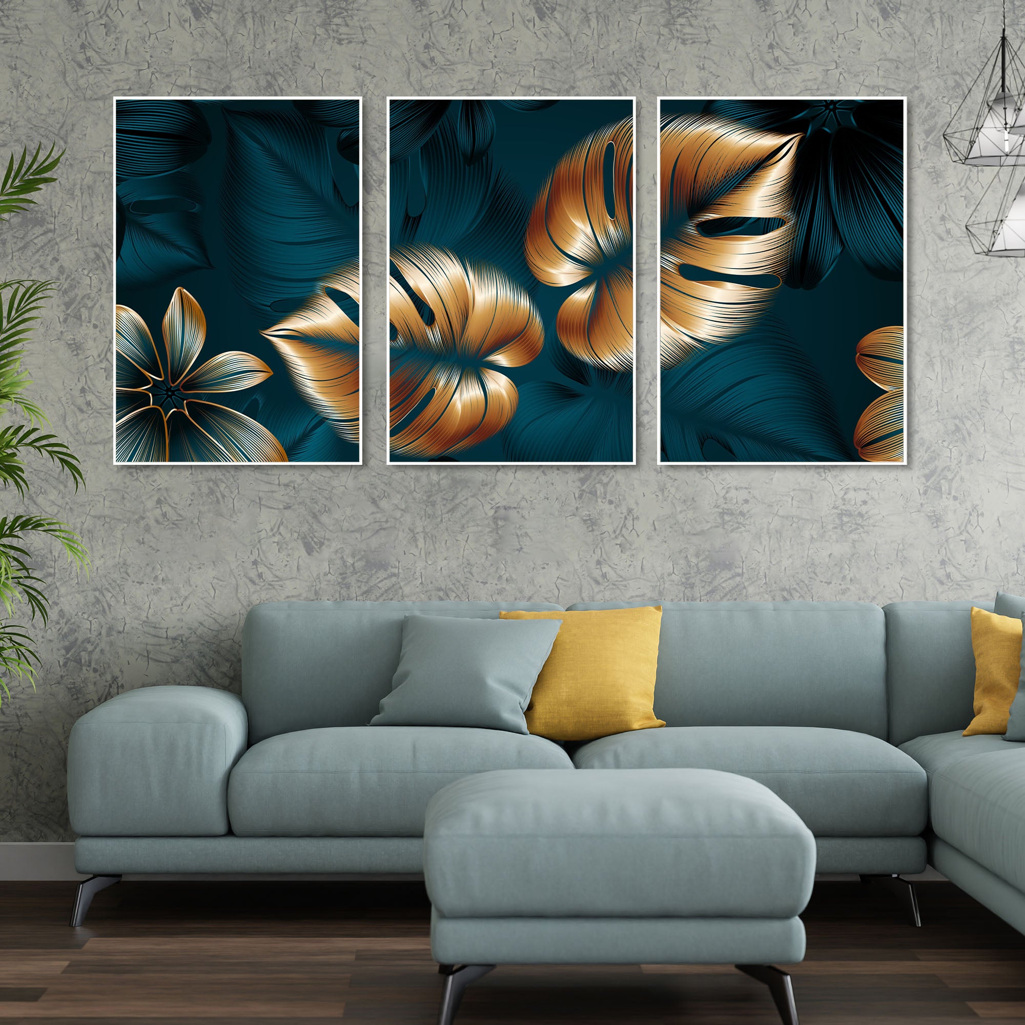 Shiny Golden Leaves Floating Canvas Wall Painting 