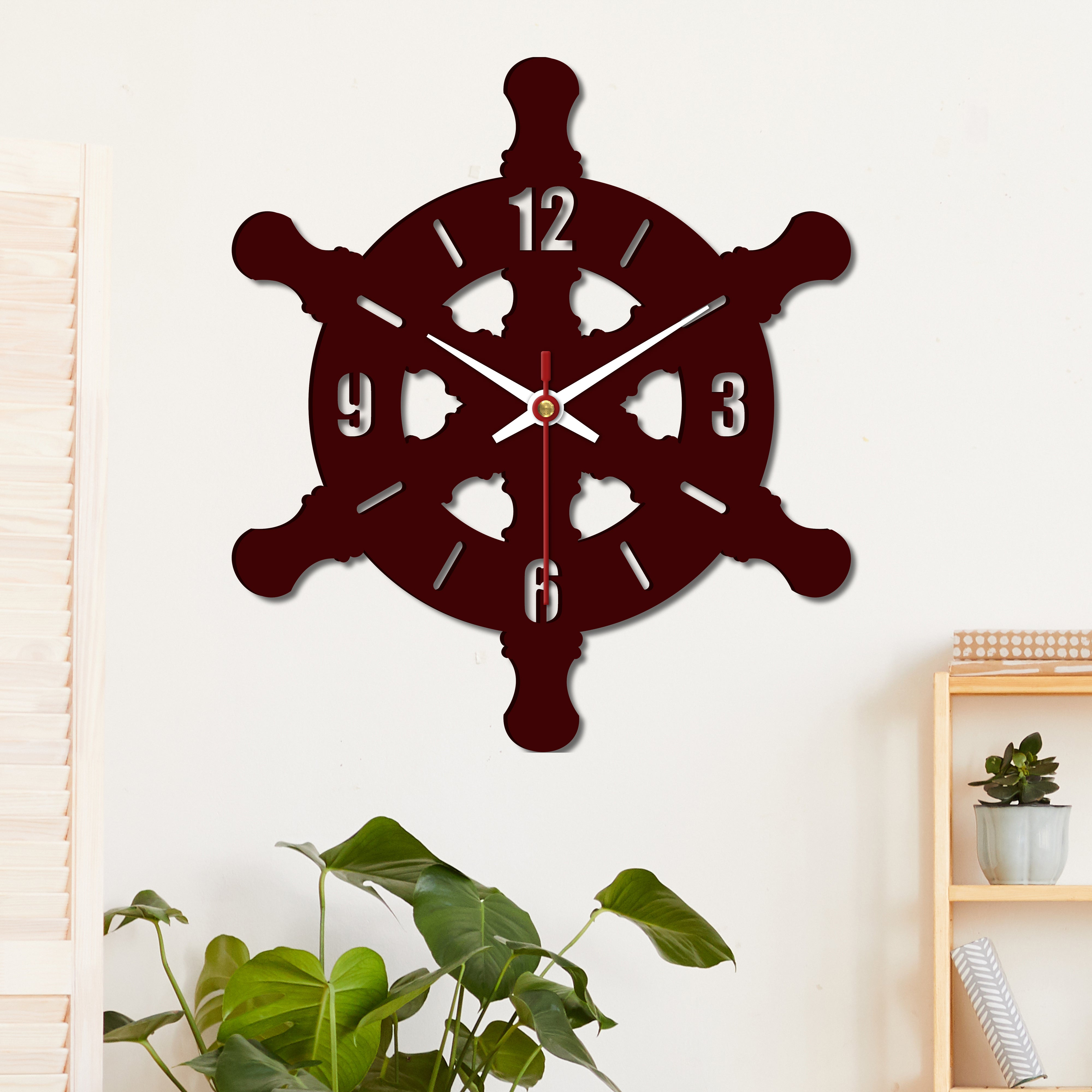 Ship Wheel Shape Wooden Wall Clock