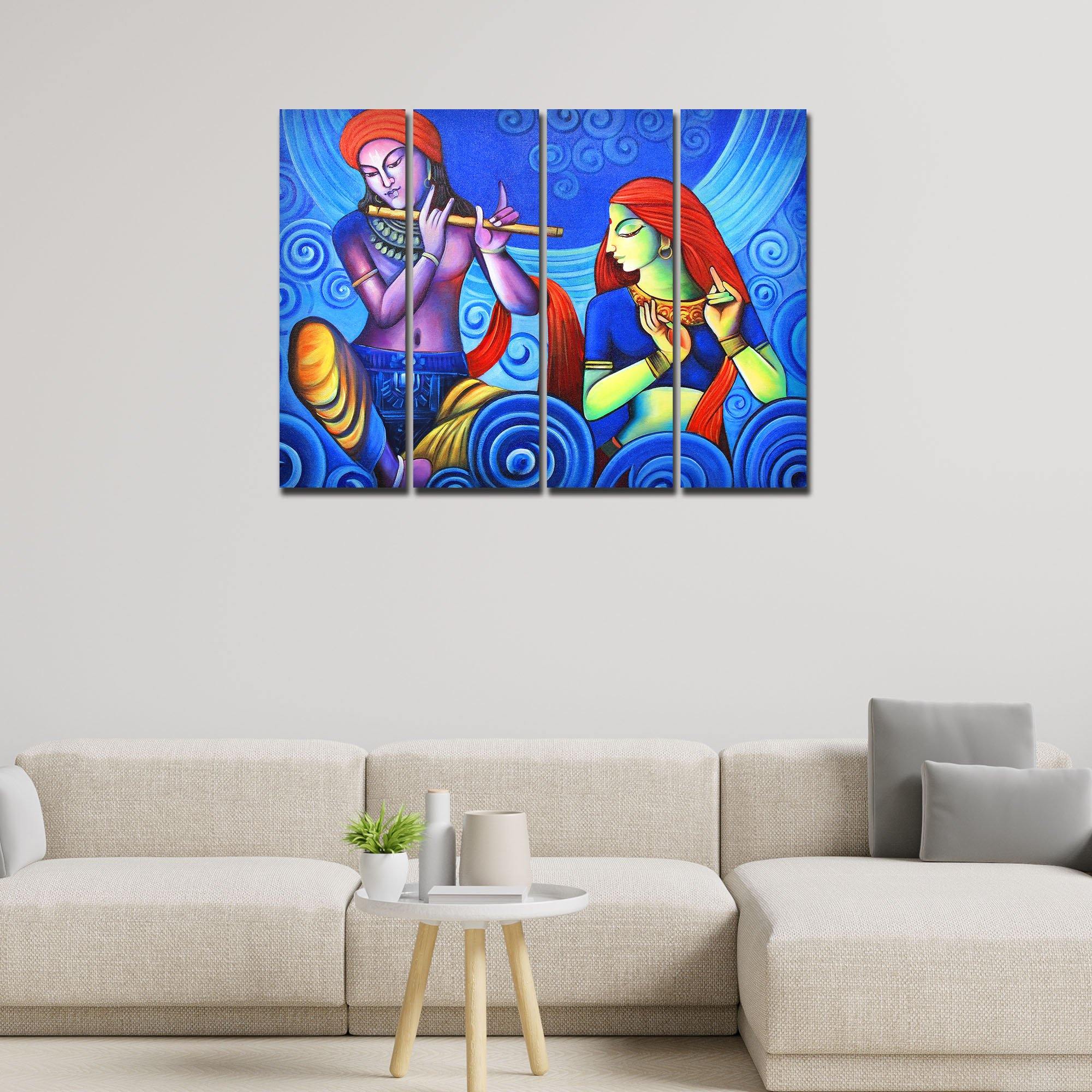 Radha Krishna with Flute Canvas Wall Painting